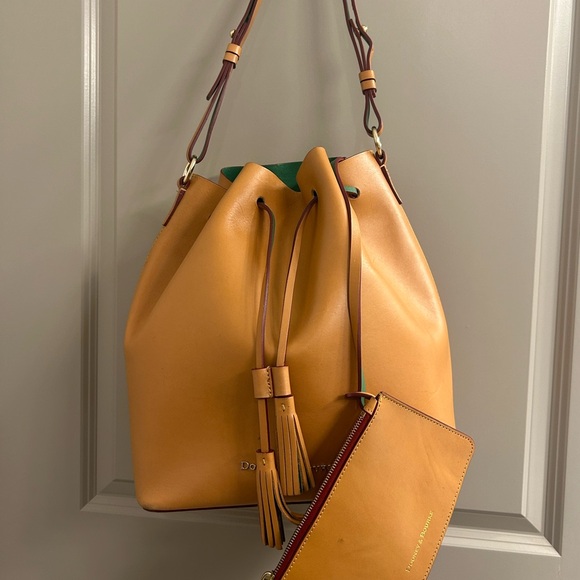 Dooney & Bourke Tan Leather Shoulder Bag with Drawstring Closure - Picture 3 of 5